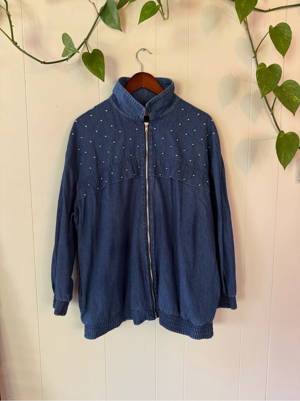 Women's Indigo Denim Zip Jacket with Stud Detail